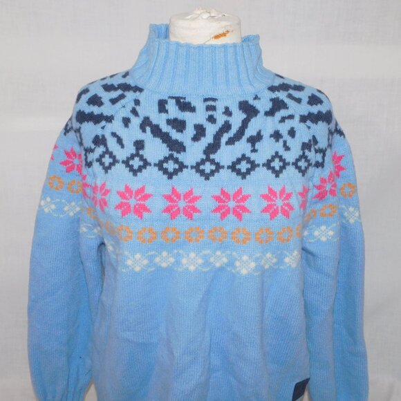 Kari Traa Ingrid Blue Pink Knit Wool Blend half Turtleneck Sweater Womens XL - Picture 8 of 12
